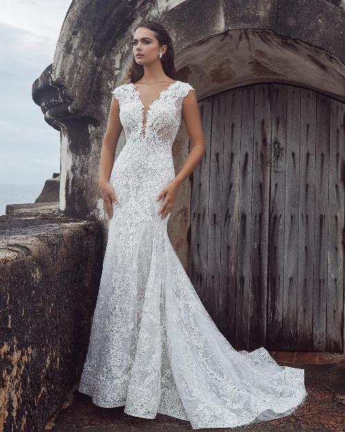 123118 vintage lace wedding dress with capped sleeves and mermaid silhouette1